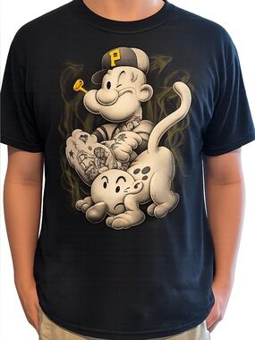 Popeye "Up in Smoke" Graphic T-Shirt | Men's Large | Black | NWOT